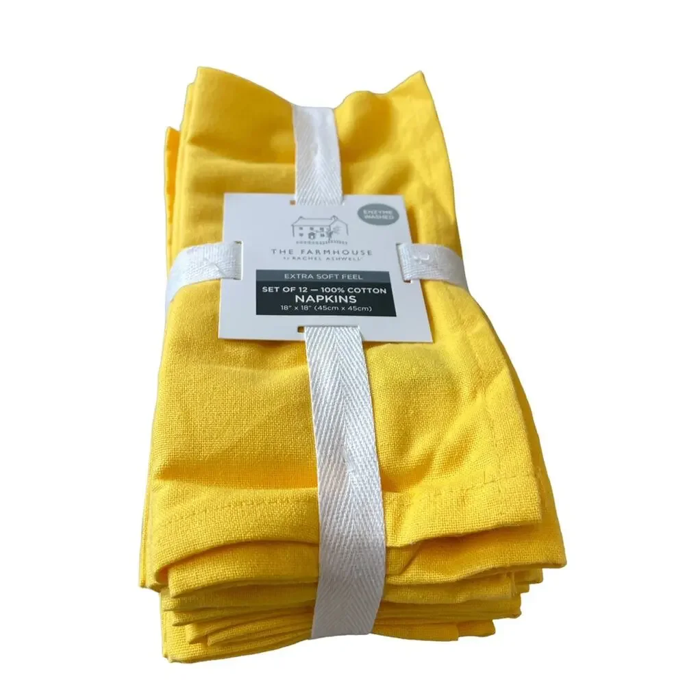 12pc Rachel Ashwell Farmhouse Cotton Dinner Napkins 18x18 Yellow NEW